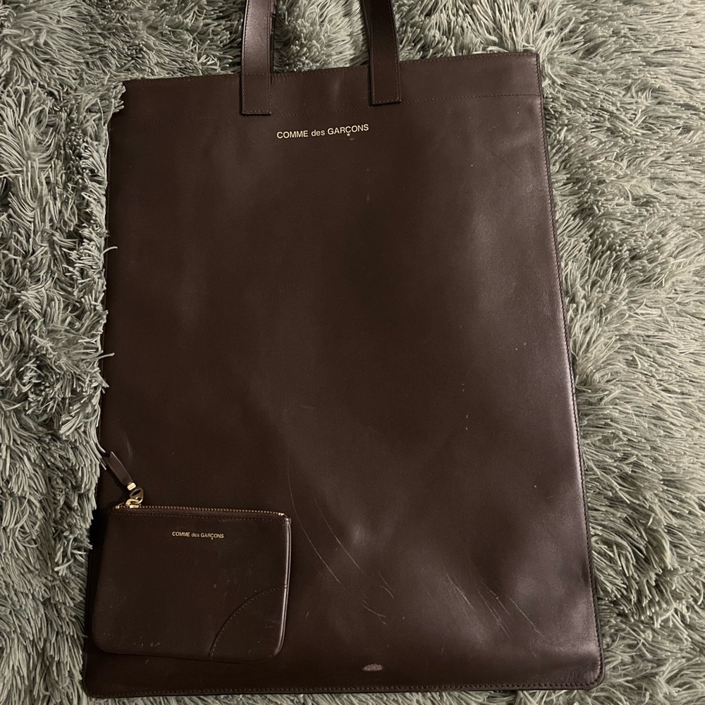 Comme Des Garçons Brown Leather Tote Bag with Matching Wallet